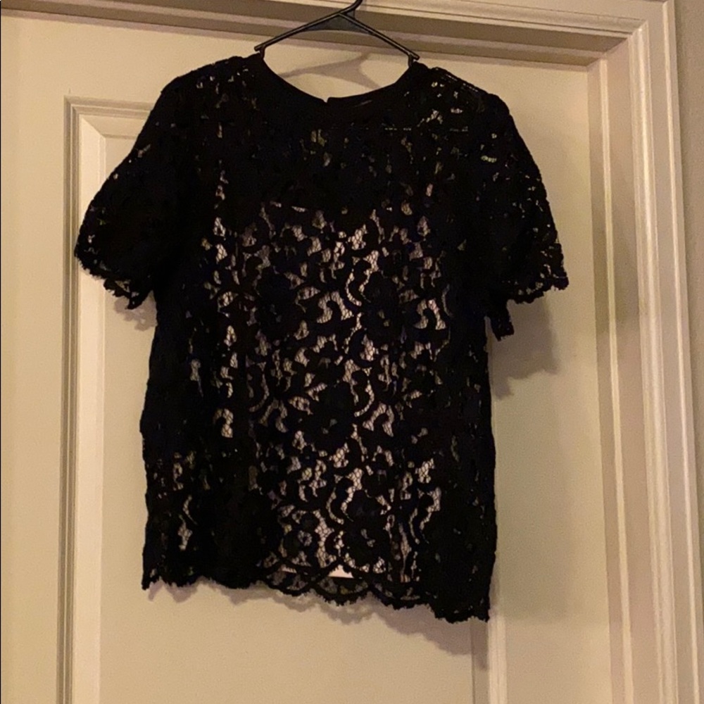 Black lace short sleeve blouse